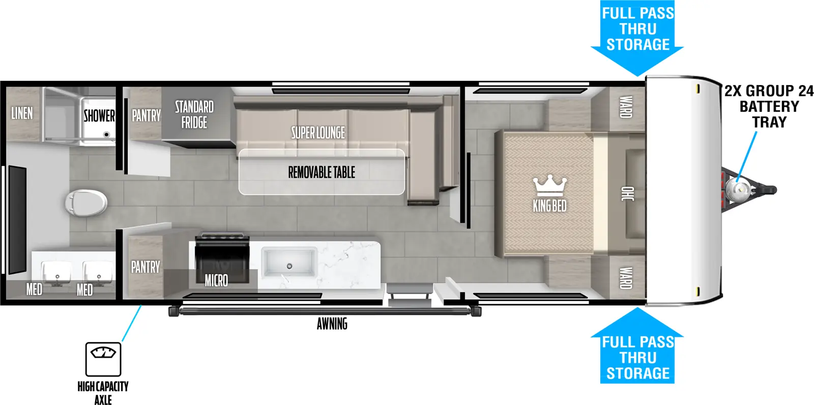 The Salem FSX 233RBLE floorplan has one entry and zero slide outs. Exterior features include: metal exterior. Interiors features include: front bedroom and rear bathroom.